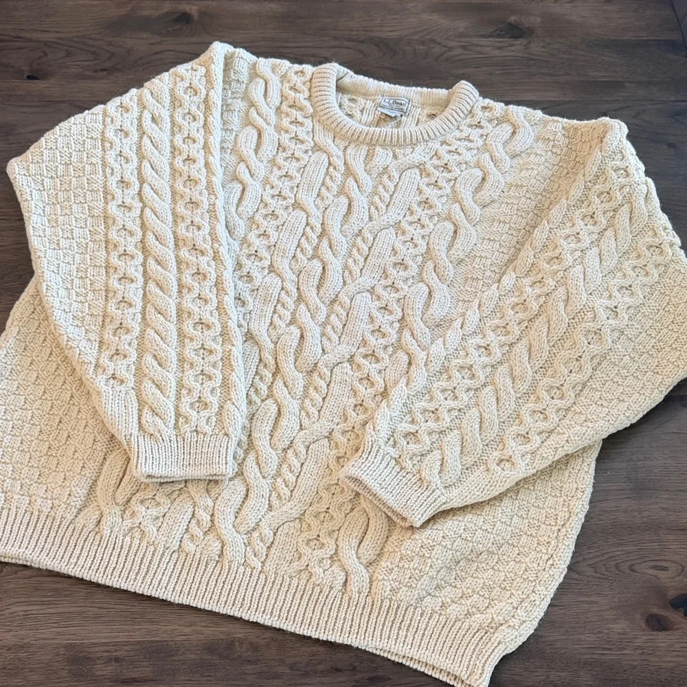 LL Bean Tall Men's XXL Cream 100% Wool Sweater - Picture 1 of 8